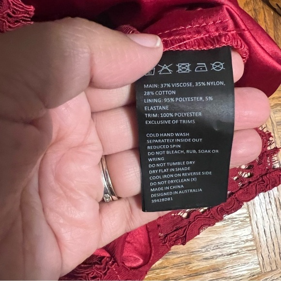 Bardot Women’s Lace Panel Midi Dress In Wine Sz 8 - Picture 12 of 15